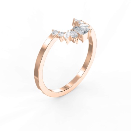 Round, Marquise & Baguette Shaped Curved Wedding Band vintage stacking matching ring anniversary promise bridal band