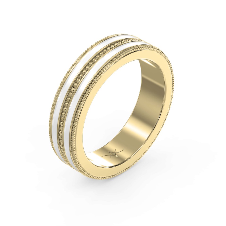 Wedding Band Made Of White Enamel And Unique Bridal Ring