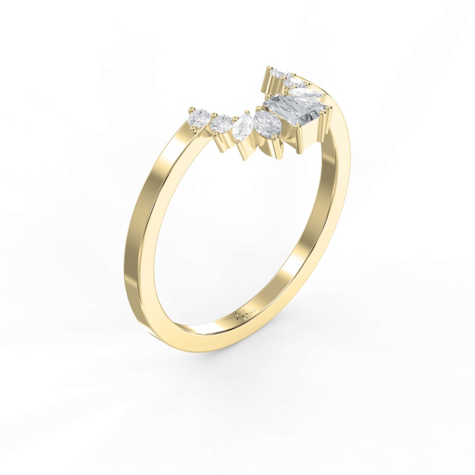 Round, Marquise & Baguette Shaped Curved Wedding Band vintage stacking matching ring anniversary promise bridal band
