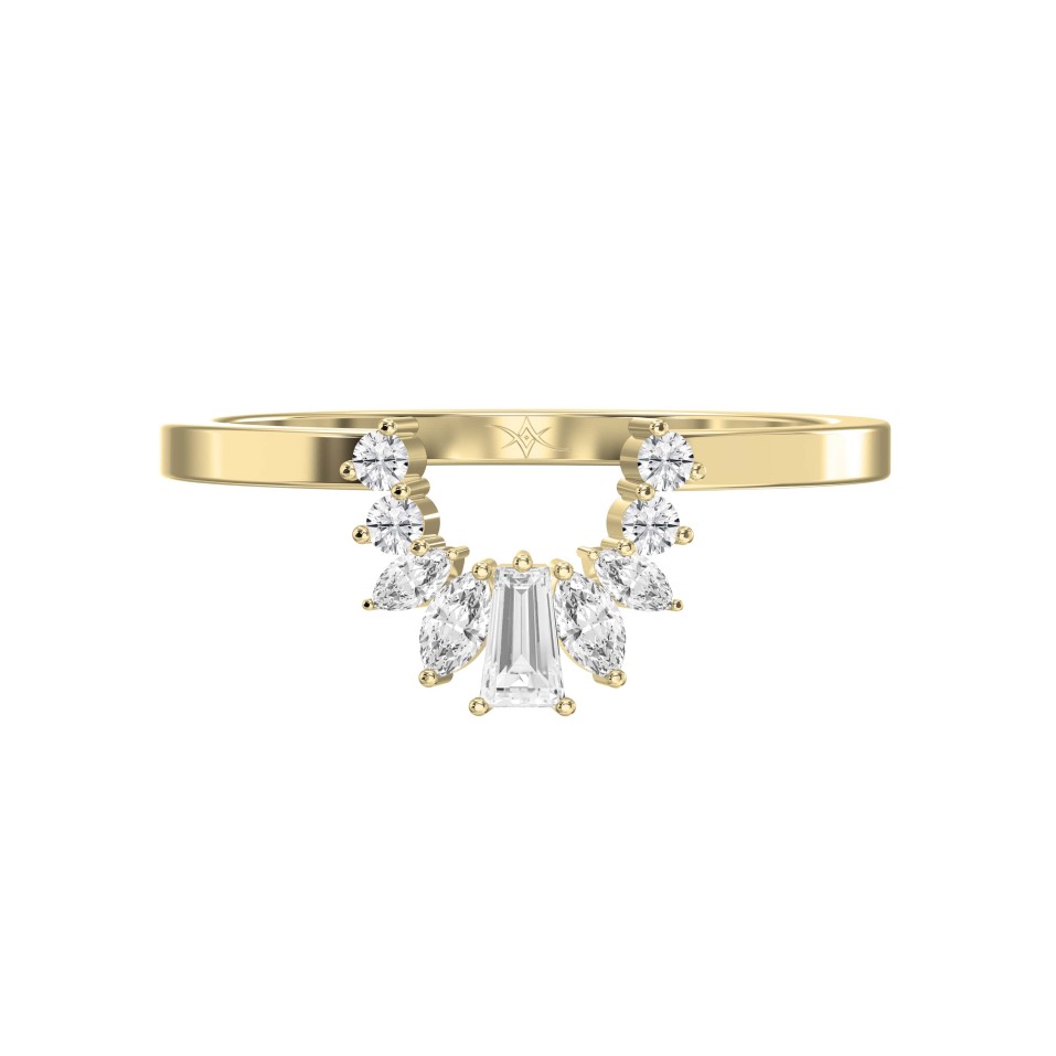 Round, Marquise & Baguette Shaped Curved Wedding Band vintage stacking matching ring anniversary promise bridal band